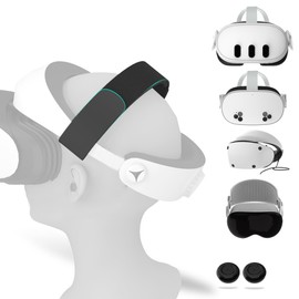Adjustable PU Comfort Strap & Thumbstick Covers Compatible with PS VR 2/Vision Pro/Quest 3 Lightweight, Pressure-Relieving Headband for Balanced Weight Distribution & Long Play Sessions