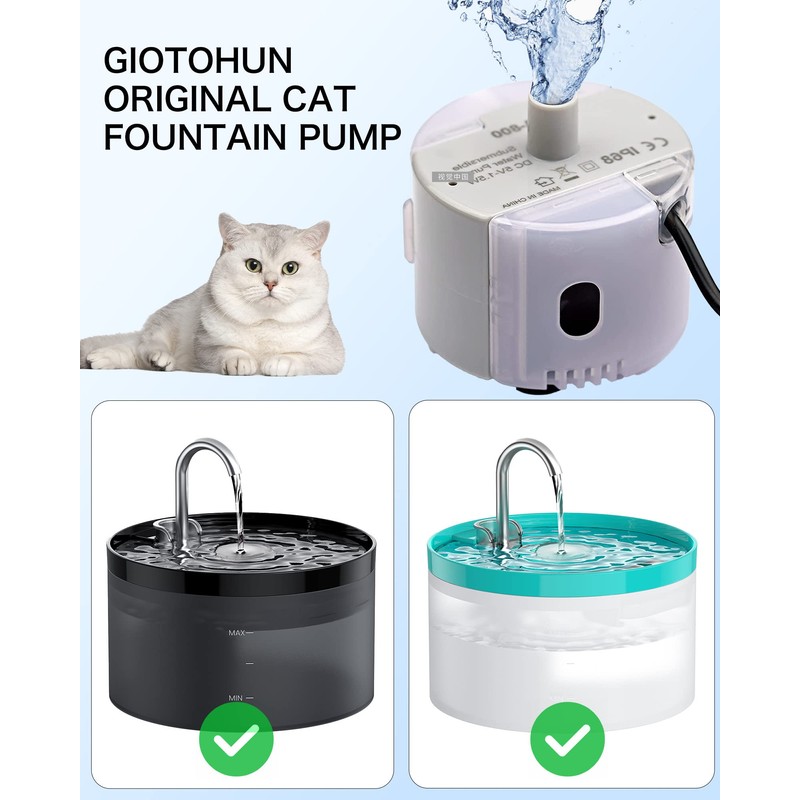 Cat Water Fountain Pump, GIOTOHUN Cat Fountain Replacement Pump, Ultra-Quiet