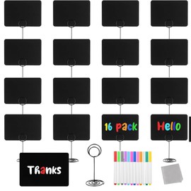 16 Set Mini Chalkboard Signs with Metal Stand and Water-Based Chalk Tabletop Chalkboard Labels 4"x3" Small Blackboard Label Easy to Write and Wipe Out - KAMHBE