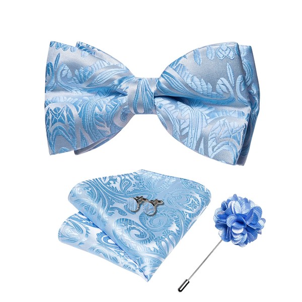DiBanGu Light Blue Bow Ties for Men Paisley Pretied Bow