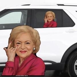 12" Perforated Ride-A-Long See-Thru Window Decal attaches to Rear Side car Window. Made in USA. (Betty White)