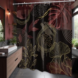 soeeao Black and Dark Red Shower Curtain Boho Mid Century Modern Burgundy Maroon Gothic Leaf Shower Curtains for Mens Bathroom Decor Set, Waterproof Cloth Fabric with Hooks,70" W x 84" L