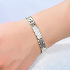 TRENDOLLA Mens Stainless Steel Bracelet, 7.5/8 inches Dainty Hiphop Cuban Link Chain Bracelet White Gold and 14K Gold Plating (Style03-White Gold)
