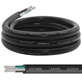 SJOOW 12/3 Wire 10FT Tinned Copper 12 AWG Portable Power Cable, 12 Gauge 3 Conductor Wire Rated 300V for Generators, Motor Leads, Portable Lights, Automotive, Industrial, Battery Chargers