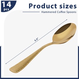 HANSGO 14PCS Hammered Coffee Spoons, Stainless Steel Espresso Spoons Gold Tea Spoons for Dessert Coffee Tea