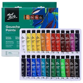 Mont Marte Signature Gouache Paint, 24 x 0.4oz (12ml), Semi-Matte Finish, 24 Colors, Suitable for use with Canvas, Watercolor Paper, Watercolor Paints and Mixed Media