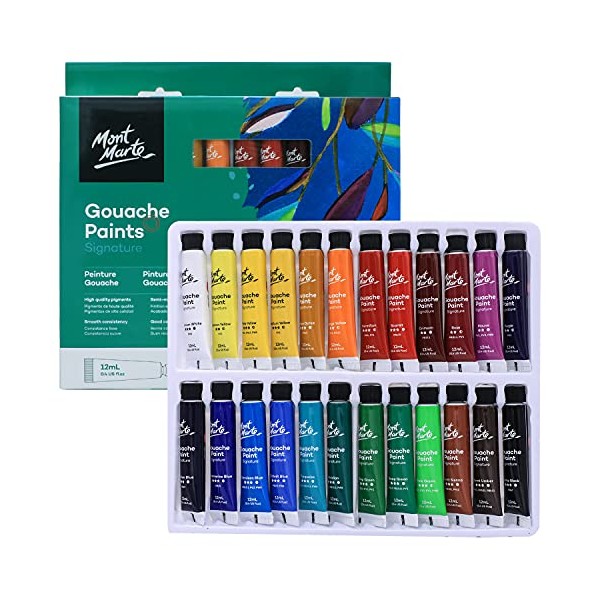 Mont Marte Signature Gouache Paint, 24 x 0.4oz (12ml), Semi-Matte