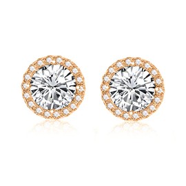 Savlano 925 Sterling Silver Cubic Zirconia Round Stud Earrings - 18K Gold Plated Earrings For Women - Made in Italy Comes With Savlano Gift Box