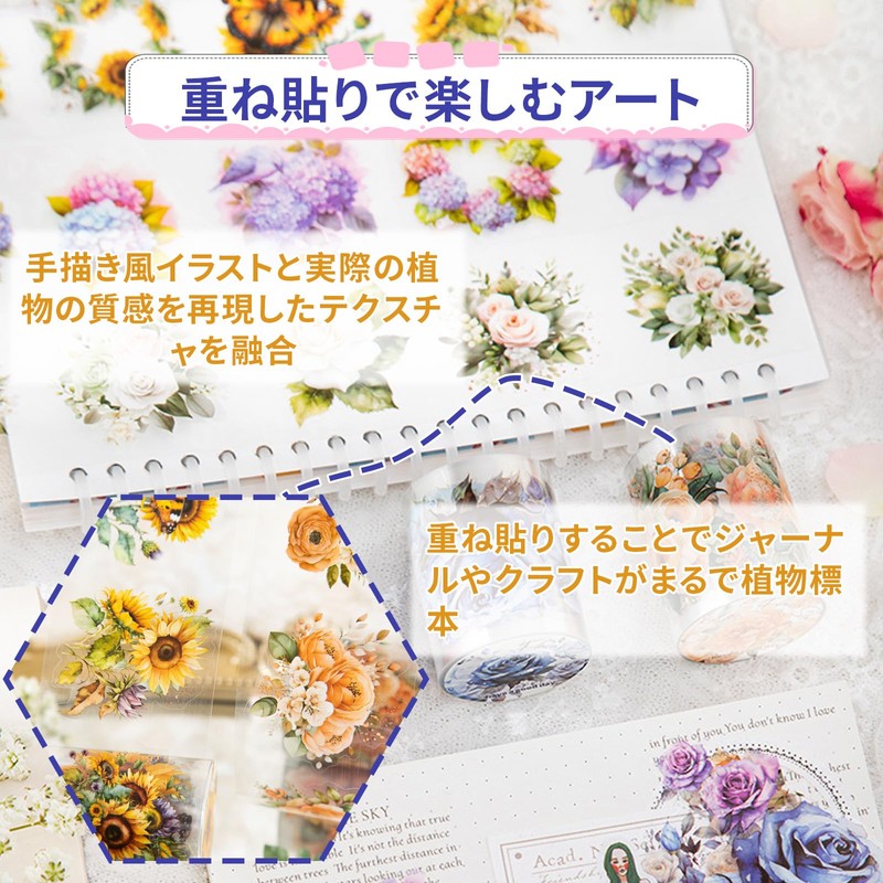 Collage Material, Collage Stickers, Masking Tape, 8 Rolls, Flower Pattern