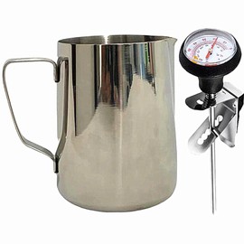 Milk Frothing Pitcher for Coffee, Barista Steaming Jug (21 Ounces with Thermometer Pen)
