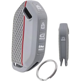 RUNZUIE Silicone Smart Key Fob for 2023 2024 2025 Kia Telluride Key Fob Cover 5 Buttons (Grey, 1Pcs)