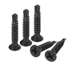 sourcing map #8 x 1" Sheet Metal Screws, 120pcs 410 Stainless Steel Fast Self Tapping Screws, Flat Head Phillips Drive Self Drilling Screws, Black Oxide