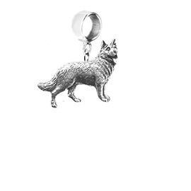 D2 German Shepherd Dog fine lead free English Pewter charm fitted to a bail with 5mm Hole add to Bracelet or necklace