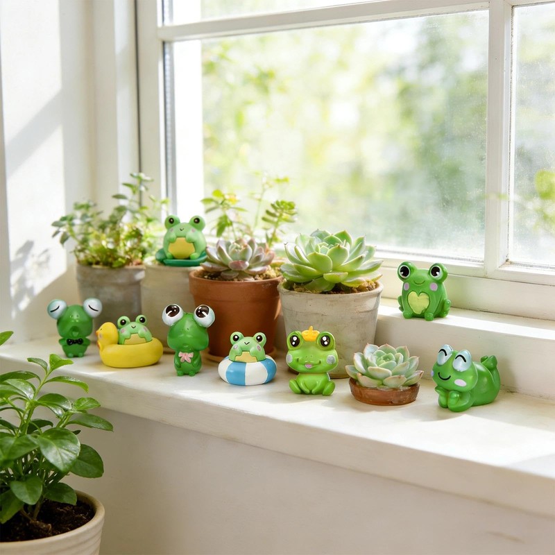 14Pcs Funny Tiny Frog Figurines, Mini Frogs Decor, Desk Shelf