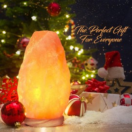 Himalayan Salt Lamp 7-10” (6-8 lb) with Dimmer Switch - All Natural and Handcrafted with Wooden Base and Light Bulb