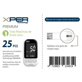 Tiras Reactivas PRIMUM de Ácido Úrico en Sangre caja con 25 para equipo multiparamétrico Xper