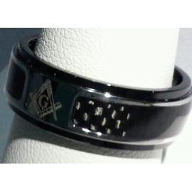Freemason Ring with Carbon Fiber Inlay (size 10)