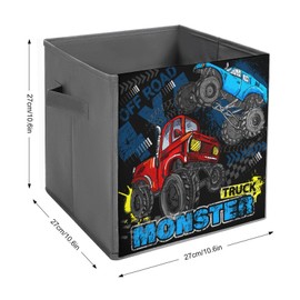 velumair Monster Truck Storage Bins Cubes 11 Inch Cube Storage Bin with Handles Funny Monster Truck Foldable Fabric Cube Organizer for Home Decor Office Shelves Closet 1PCS