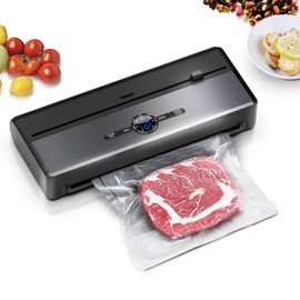 Vacuum Sealer Machine, 85kPA Automatic Food Sealing for Dry/Moist Food Fresh Saver, 8-in-1 Food Storage with Digital Countdown | Built-in Bags Storage & Cutter | 1 Roll and 5 Pre-cut Bags