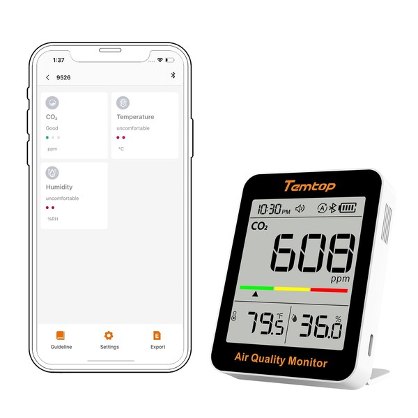 Temtop Indoor Thermometer C1+ with BLE App Connectivity, Portable CO2