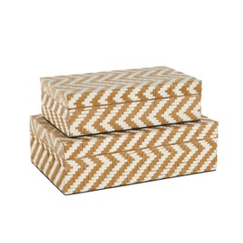 Deco 79 Paper Geometric Handmade Decorative Box Woven Zig Zag Storage Decorative Keepsake Box with Cream Accents, Set of 2 Storage Box 12", 8"W, Brown