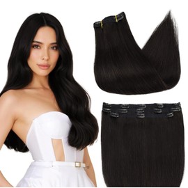 Full Shine Hair Extensions Clip in Lace Weft Breathable Clip in Hair Extensions Color 1B Natural Black Hair Extensions Human Hair for Women 3 Pieces 14 Inch 50 Grams