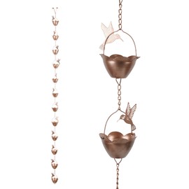 Topadorn 7.85 FT Rain Chains Decorative Iron Gutter Chain with 12 Rain Collector Cups with Hummingbird Petal Iron Flower Cups Garden Decorative