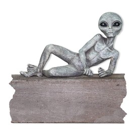 Sexy Alien Invasion 10” Lying UFO Garden Alien Statue and Figurine Set “Sky” and Storm – Alien Gray