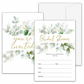 Eucalyptus Bridal Shower Invitations, Greenery Wedding Party Invitations, Gold Foil Bridal Shower Party Fill In Invitation Cards, Engagement Party Favor Supplies(20 Invites With 20 Envelopes) -02