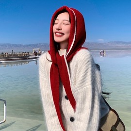 Women's Winter Knit Balaclava Neck Warmer Warm Beanie Hat LF2827 One Size/29x100CM 2 Pointed Edge Hat Red 3ea