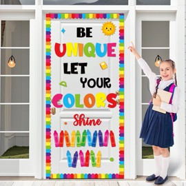 Colorful Classroom Door Decorations Positive Saying Crayon Paper Cutouts Be Unique Let Your Colors Shine Door Bulletin Board Set for Back to School Classroom Office Home Wall Doors Supplies