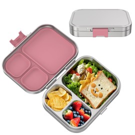 VITONIS Edelstahl Brotdose Lunchbox mit 3 Fächern, Bento Lunch Box Kinder Auslaufsicher BPA frei, Spülmaschinenfest, Perfekt für Schule, Kindergarten & Unterwegs (Rosa)