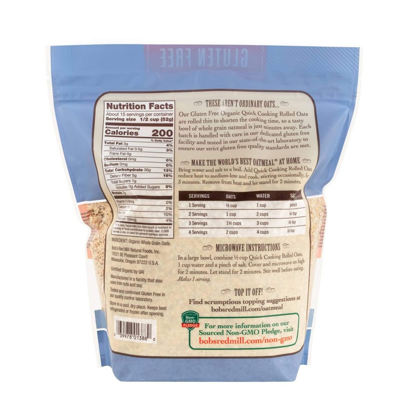Bob's Red Mill Gluten Free Organic Quick Cooking Rolled Oats,