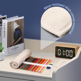 Sgphrzlt 72 Slots Pencil Roll Up Case, Portable Canvas Artist Color Pencil Organizer Storage Holder, Large Capacity Colored Paint Brush Pen Roll Wraps Bag for Art Drawing Painting Sketching, Gray