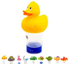 WWD POOL Premium Animal Floating Pool Chlorine Dispenser for Chemical Tablets Fits 3" Tabs Bromine Holder (Duck)