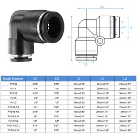 QUARKZMAN Pack of 2 Elbow Push-to-Connect Pipe Fitting 1/2 Inch 5/16 Inch Pipe Outer Diameter 90 Degree Push-to-Connect Adapter Air Line Hose Fittings PV1/2-5/16, Black