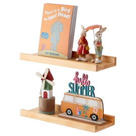 OAKERLAND Floating Shelf, Pine Wood, Pack of 2, Picture Rail, Wood, 40 cm, Small Wall Shelf for Living Room, Kitchen, Bedroom, Bathroom