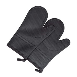 H&U Heavy Duty Heat Resistant Oven Gloves - BBQ Gloves, Kitchen Gloves, Oven Mittens for Grilling, Cooking, Baking (1 Pair), Black