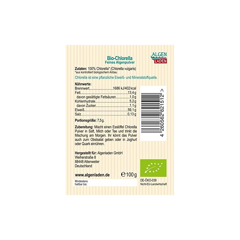 Algae Shop Organic Chlorella Powder - 100 g | Rich