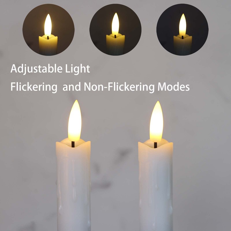 Mavandes Flameless Flickering Taper Candles Two Remote, 7.5 Inch White