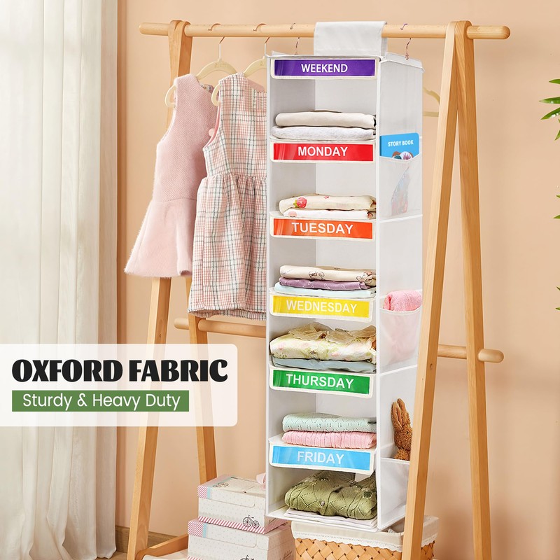Fivebop 2 Pack 6-Shelf Weekly Clothes Organizer for Kids, Hanging