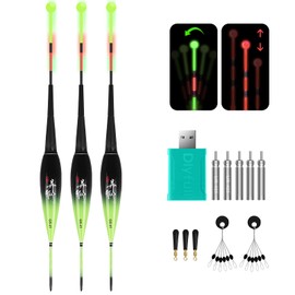 QualyQualy Set of 3 Fishing Floats LED Floats with Bite Alarm Fishing Floats Set with Gravity Sensing and Base Light Float Fishing Floats Trout Floats Fishing Accessories