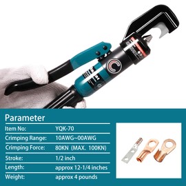 AMZCNC Point Press Hydraulic Crimping Tool, Dies-Less Cable Crimper for 8 AWG – 3/0 AWG, One-Hand Operation, Faster Than Die-Type Crimpers