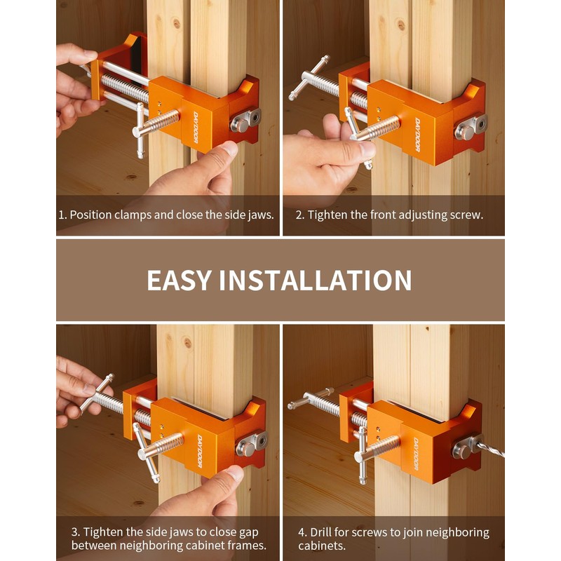 DAYDOOR Professional Cabinet Clamps 4 Pack, Heavy-Duty Cast Steel, Integrated