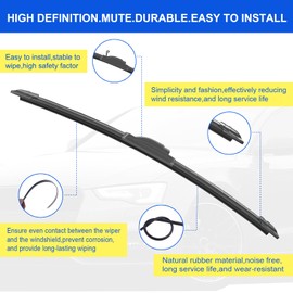 OEM Quality 20" + 19" Premium All-Seasons Durable Stable and Quiet Windshield Wiper Blades-J Hook Wipers(Set of 2)