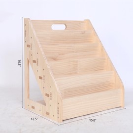 FDHUIJIA Montessori Bookshelf for Toddlers 1-3 Years, Front-Facing Kids Shelves with Handle Premium Pine Baby Bookshelf, Children's Bookcase for Nursery/Classroom (16”)