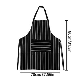 Black Stripe Apron, 2 Pcs Unisex Adjustable Cotton Linen Cooking Kitchen Apron with 2 Pockets Use for Kichen Cooking, Baking, Home, Prevent Food Splash
