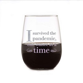 I Survived The Pandemic, One Ounce At A Time Stemless Wine Glass Set of 4