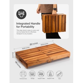 Holana 25in One Foldable Step Stool for Elderly - Acacia Wood High Riser Step Stool for Adults Kid - Wooden Mobility Stepping Stools 400 Lbs Load Capacity for Bathroom Aid Handicap, Bed,Kitchen,Garden