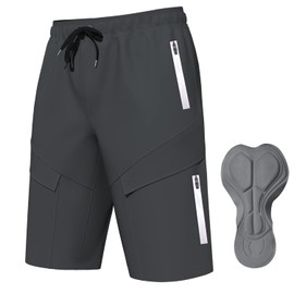 Logas MTB Men's Cycling Shorts, Men's Mountain Bike Shorts, Breathable Cycling Shorts, MTB Shorts for Men with 6 Pockets, 02 Grey